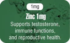 Zinc 1mg - Supports testosterone, immune functions, and reproductive health
